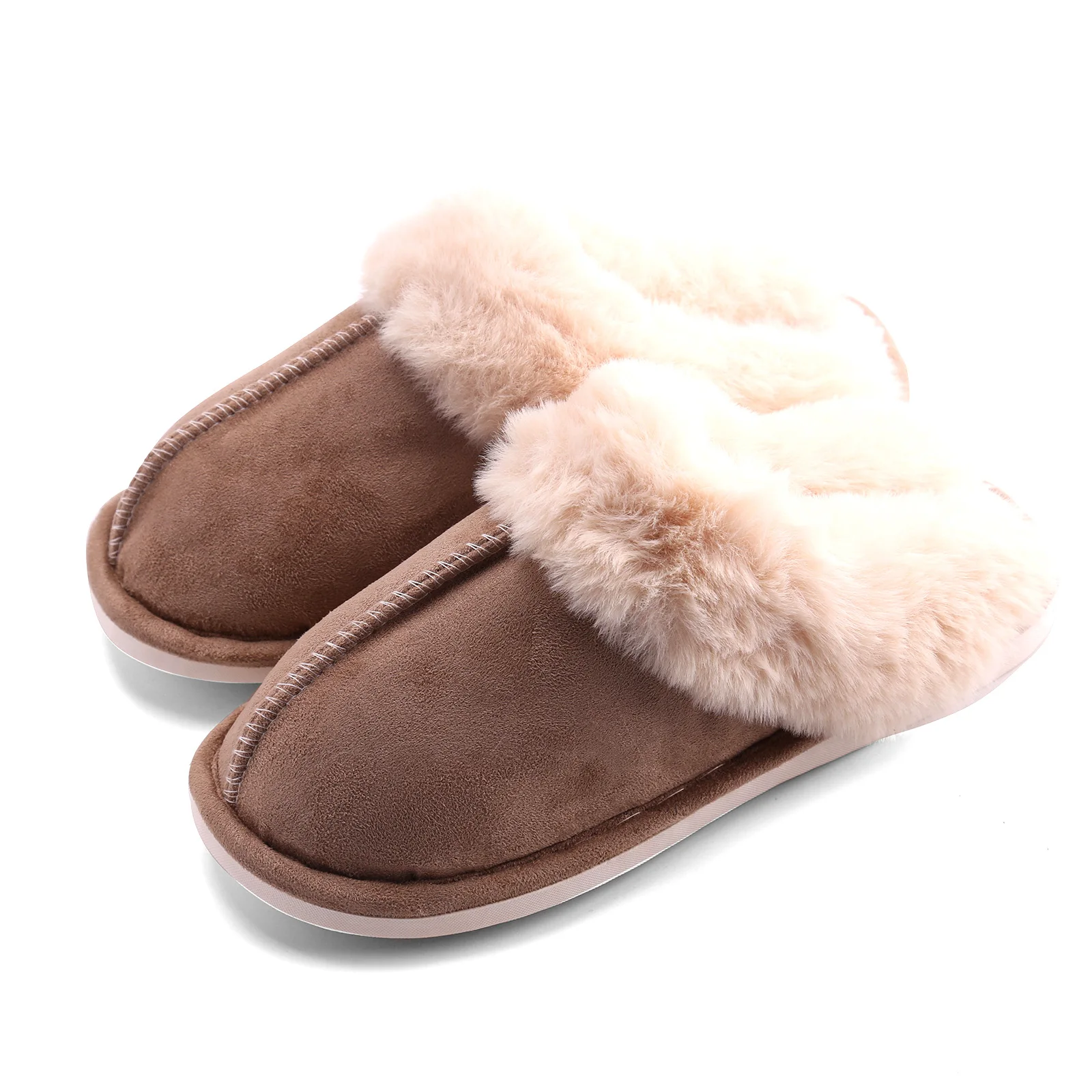 

Whoholl Men's Slippers 2020 Warm Plush Flock Male Slippers for Home Hard-wearing Non-slip Sewing Soft Rubber Slides Men Indoor
