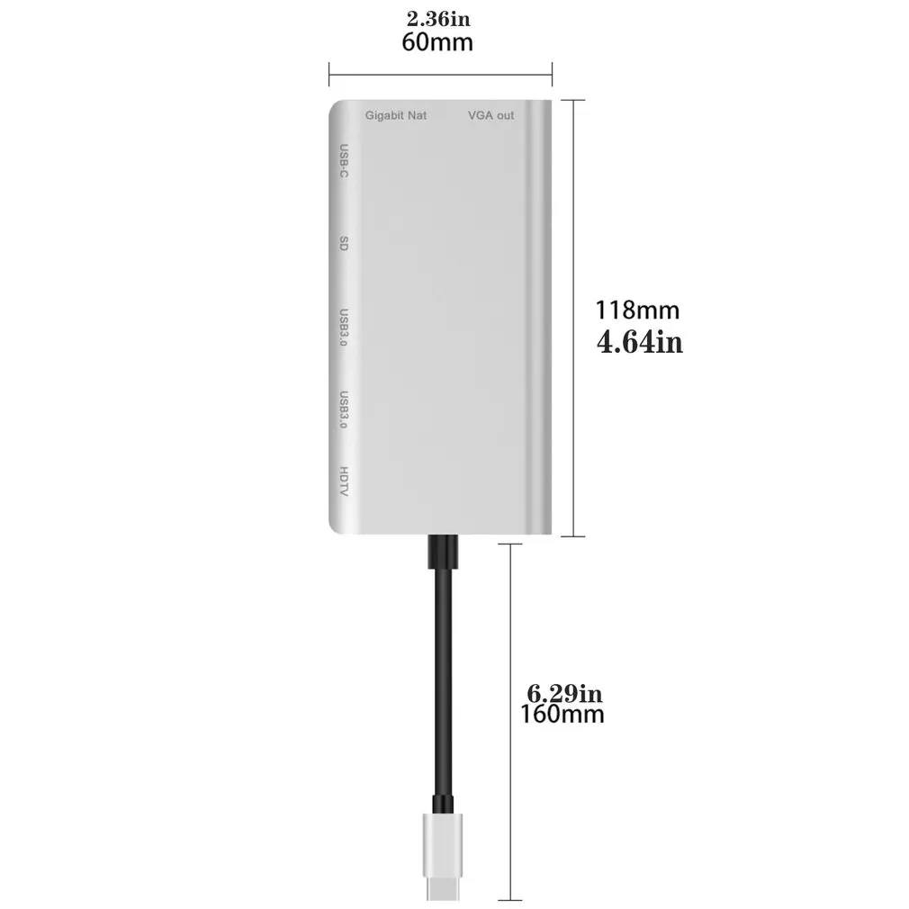 

8-in-1 Expansion Dock Type-C To HDMI VGA USB3.0 HUB Security Digital Card Reader PD Gigabit Ethernet Port Audio