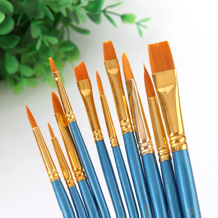 

10Pcs 17.5cm~19.1cm Nylon Drawing Paint Brush Set For Children Kids Hair Oil Painting Gifts for Watercolor Acrylic Art Supplie