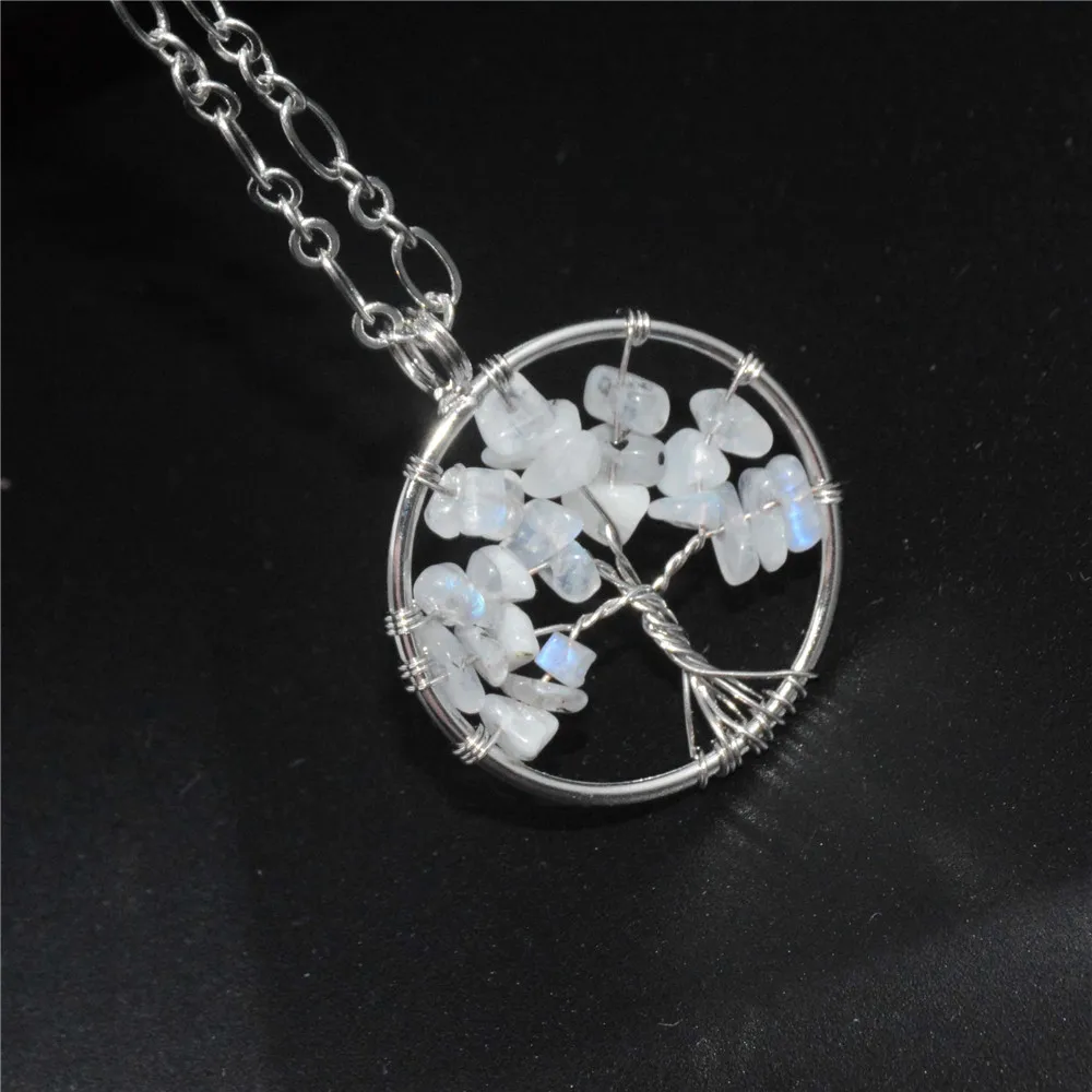 Натуральный Белый Лунный камень Гравий бусины камень посеребренный свитер цепь длинное ожерелье кулон круглый изысканный подарок 34 дюйма Y627