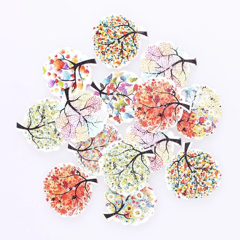 

100pcs Mixed Trees 2Hole Wooden Buttons DIY Decor For Child Clothing Sewing Buttons Crafts Scrapbooking Accessories Decorativo E