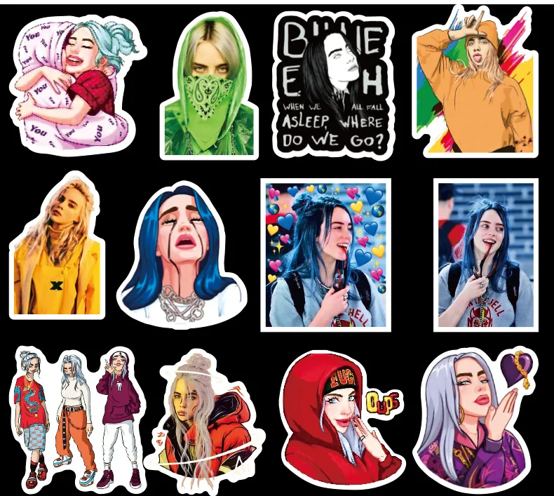 50 шт. Billie Eilish наклейка s аниме певица пегатина для ноутбука холодильник телефон чемодан для скейтборда забавные крутые наклейки F3