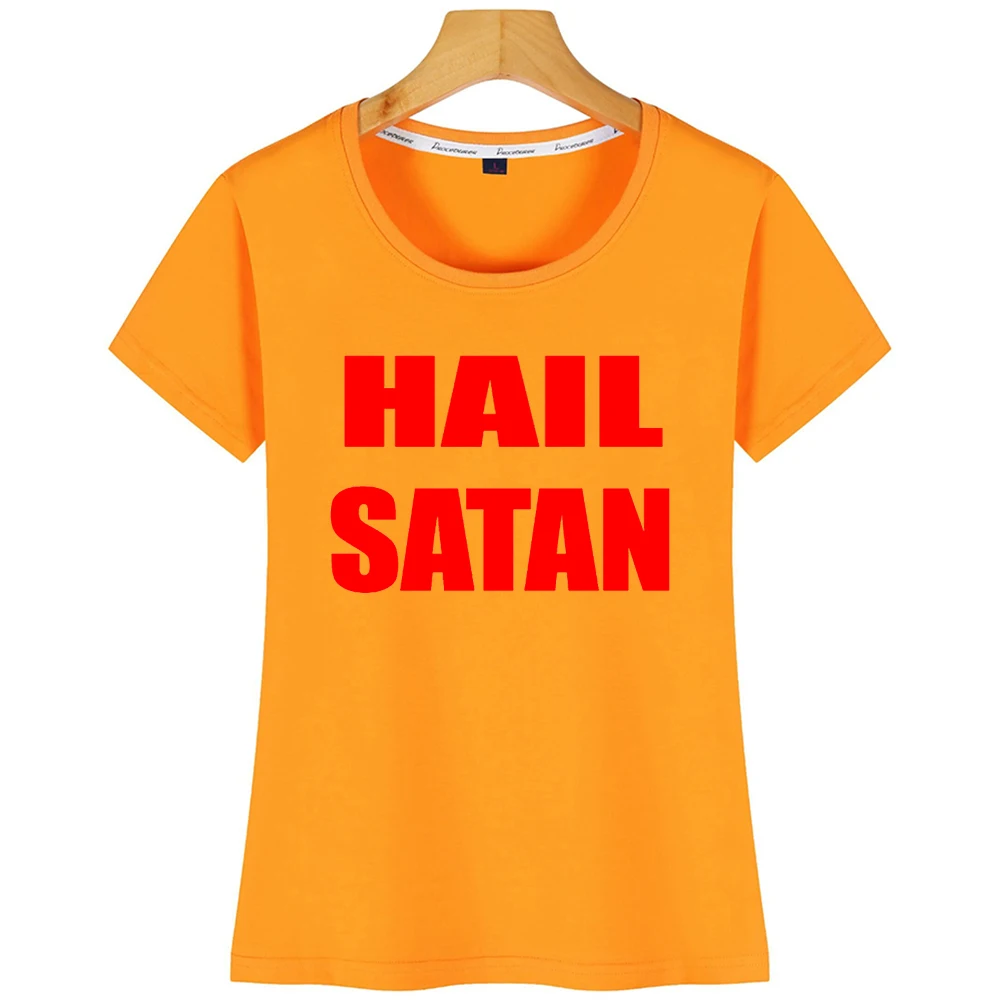 Топы, Футболка женская, с надписью «Hail Satan», Модная белая короткая футболка от AliExpress WW