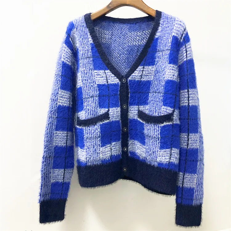 Sweaters Fashion Girls Sweater Women Winter Avocado Knit Knitted Cardigans Plaid Cotton |