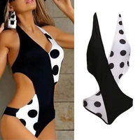 women swimsuit polka dot patchwork strap one piece bikini v neck trikini bikini swimwear swimsuit beachwear biquini