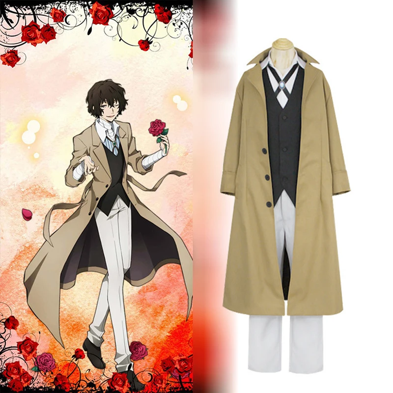 

Bungo Stray Dogs Dazai Osamu Cosplay Anime Costume Long Jacket Coat Suit Adult Men Women Halloween Christmas Costume