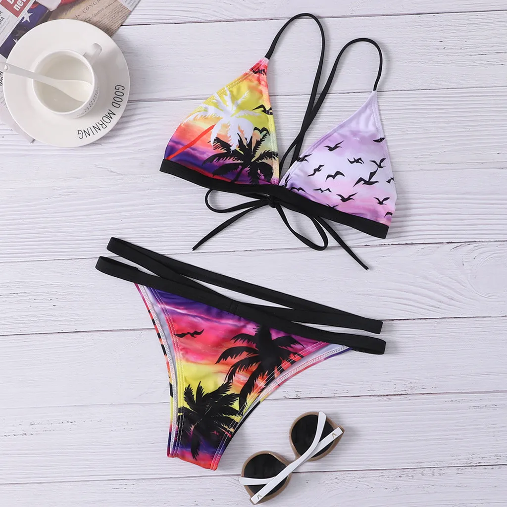 Sexy Letter Print Bikini 2020 Bandage Swimwear Women High Waist Mujer Swimsuit Bathing Suit Monokini Mayo Biqini 4# | Женская одежда