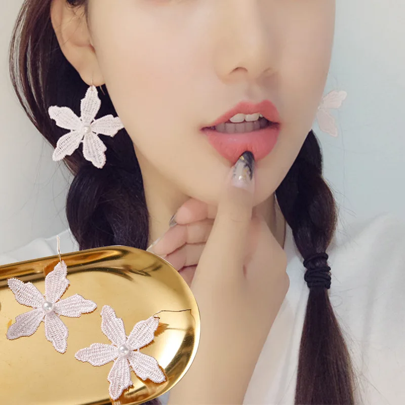 Вышитый цветок из пяти лепестков орнамент кружевной ткани Отделка лентами DIY