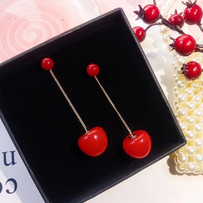 Классические Круглые Женские Висячие серьги красные вишенки длинные милые