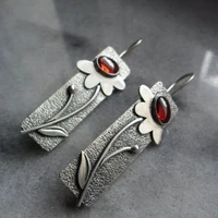 ethnic long geometric round resin hook drop earrings for women retro ancient metal flowers plant accessories dangle earring