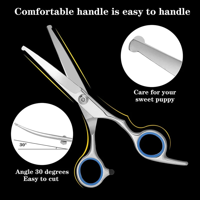

Dog Grooming Scissors Kit with Safety Round Tip Thinning Cutting Shears with Pet Grooming Comb for Dog Cat Hair Care