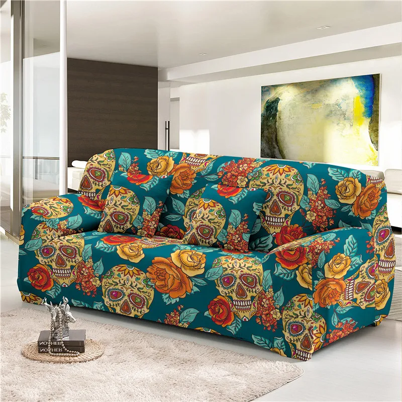 

2021 Skull Cover for Sofa Armchair Furniture Living Room Sofa Cover Stretch Elastic Couch Cover 1/2/3/4 Seater Sofa Slipcover