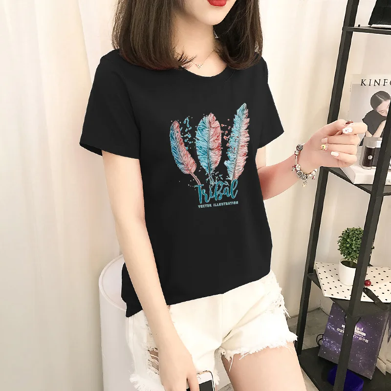 

2021 New fashion Round neck European and American women's summer short-sleeved t-shirt white