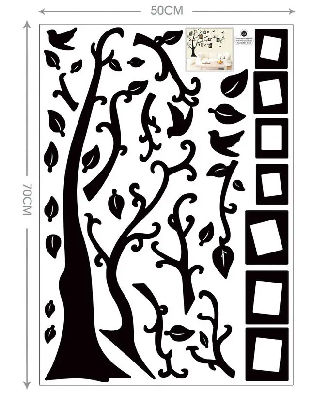 ПВХ наклейки на стену большая семейная фоторамка дерево птица цитаты