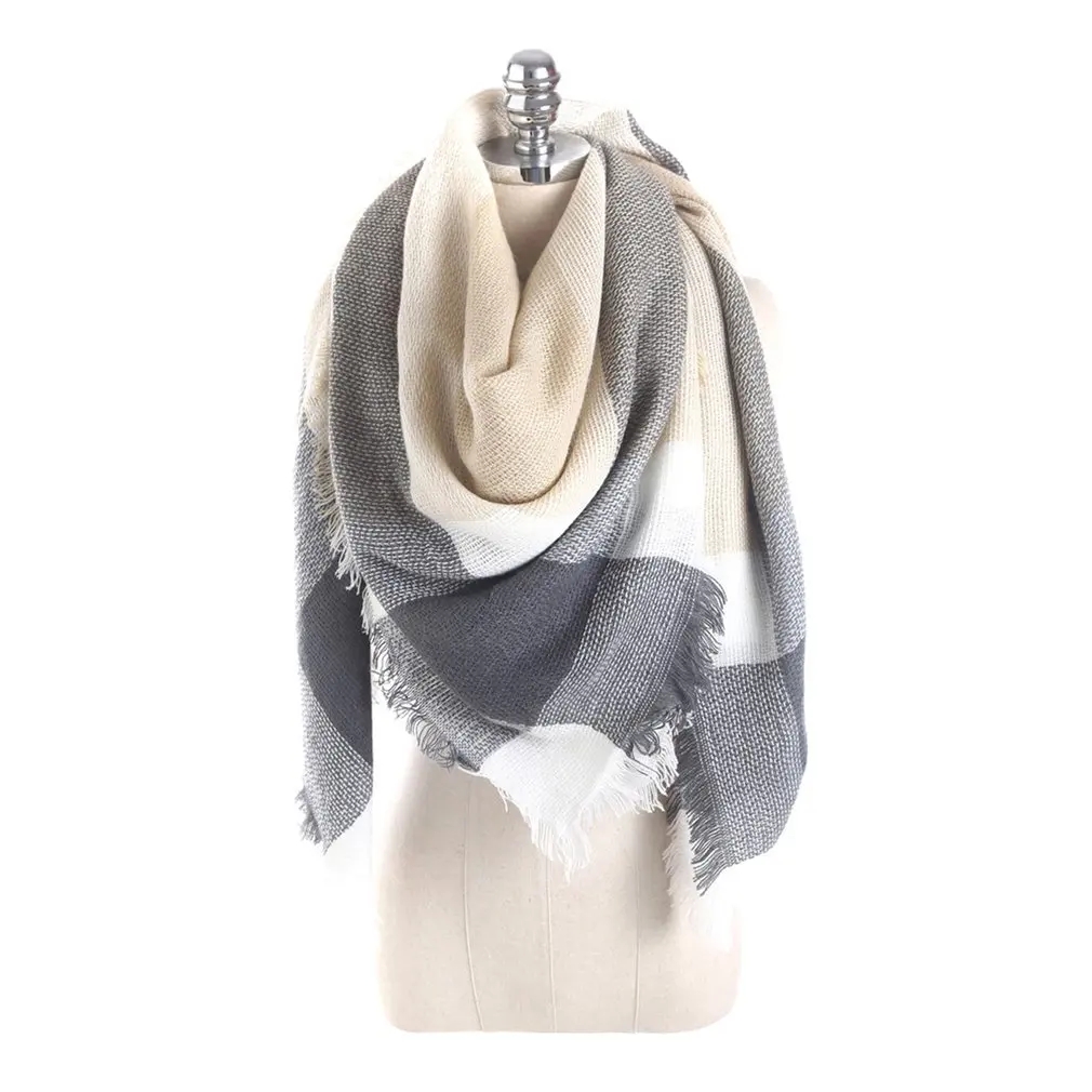 Роскошный брендовый кашемировый зимний шарф для женщин шерстяной в клетку