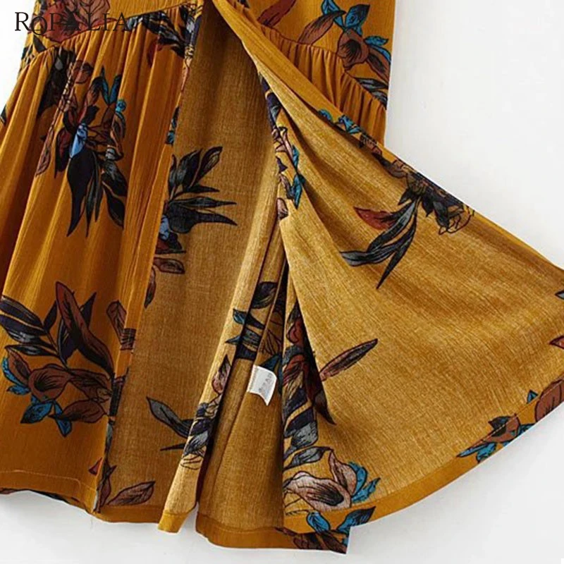 2020 женская летняя юбка с высокой талией и принтом в стиле бохо Длинная разрезом