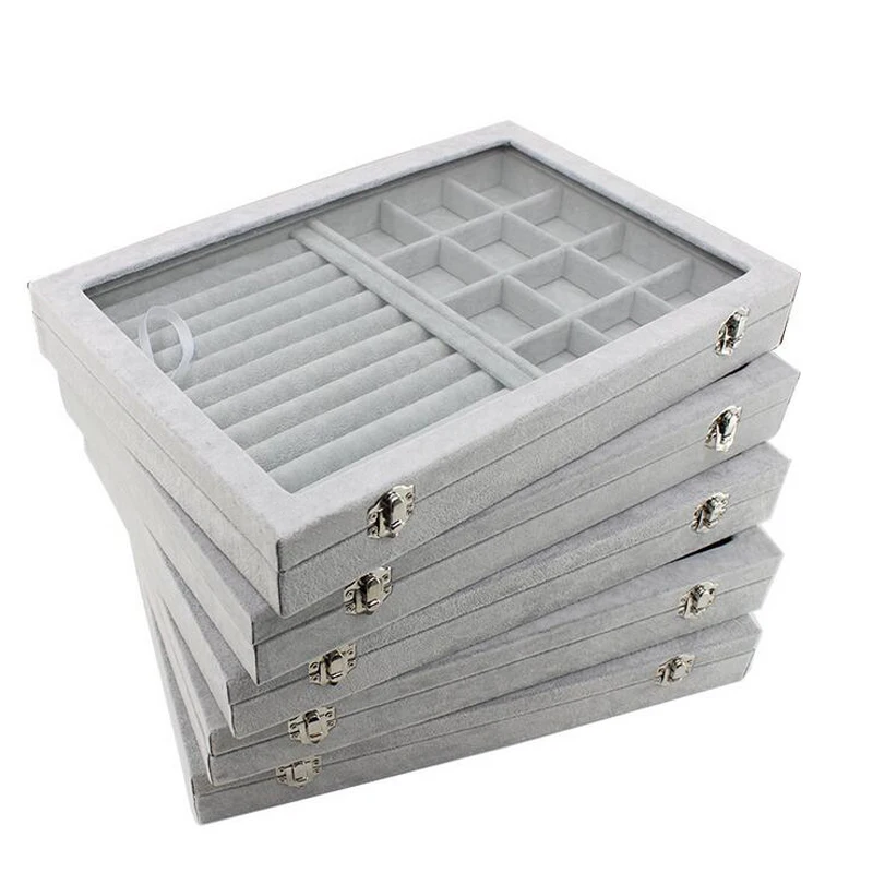 New Hot Grey Velvet Jewelry Display Box Case for Ring Earring Bracelet Necklace or other Ornaments Storage Jewellery Organizer