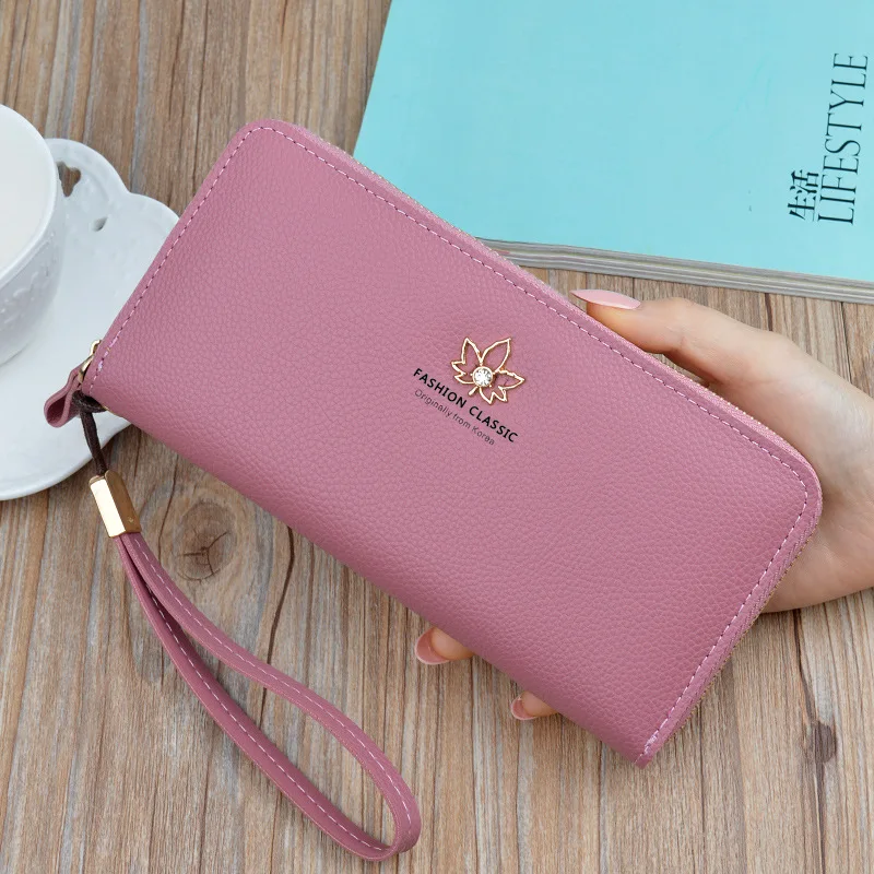 

Litthing Ladies Long Wallet Zipper Large Capacity Coin Card Purse Pattern Leaf Wallet Clutch Standard Wristband Wallet Handbag