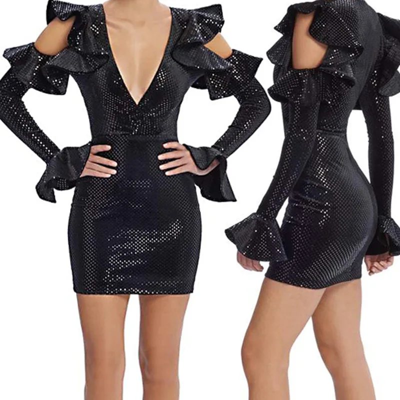 

2020 Vintage Patchwork Ruffles Dresses For Female V Neck Flare Long Sleeve High Waist Hollow Out Slim Women's Dress Tide