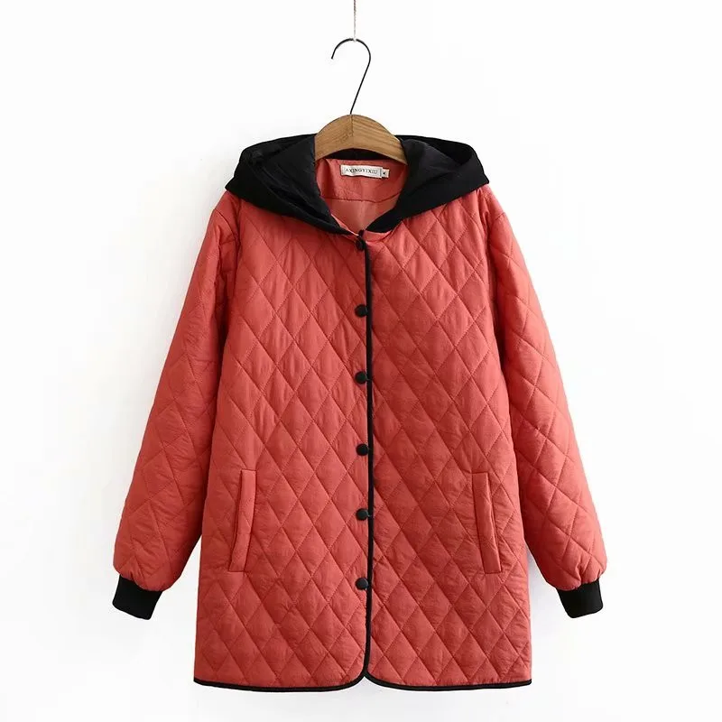 

Свободное плотное хлопковое пальто, зимнее женское корейское повседневное Длинное свободное клетчатое пальто с капюшоном, парка, рубашка, женская черная верхняя одежда