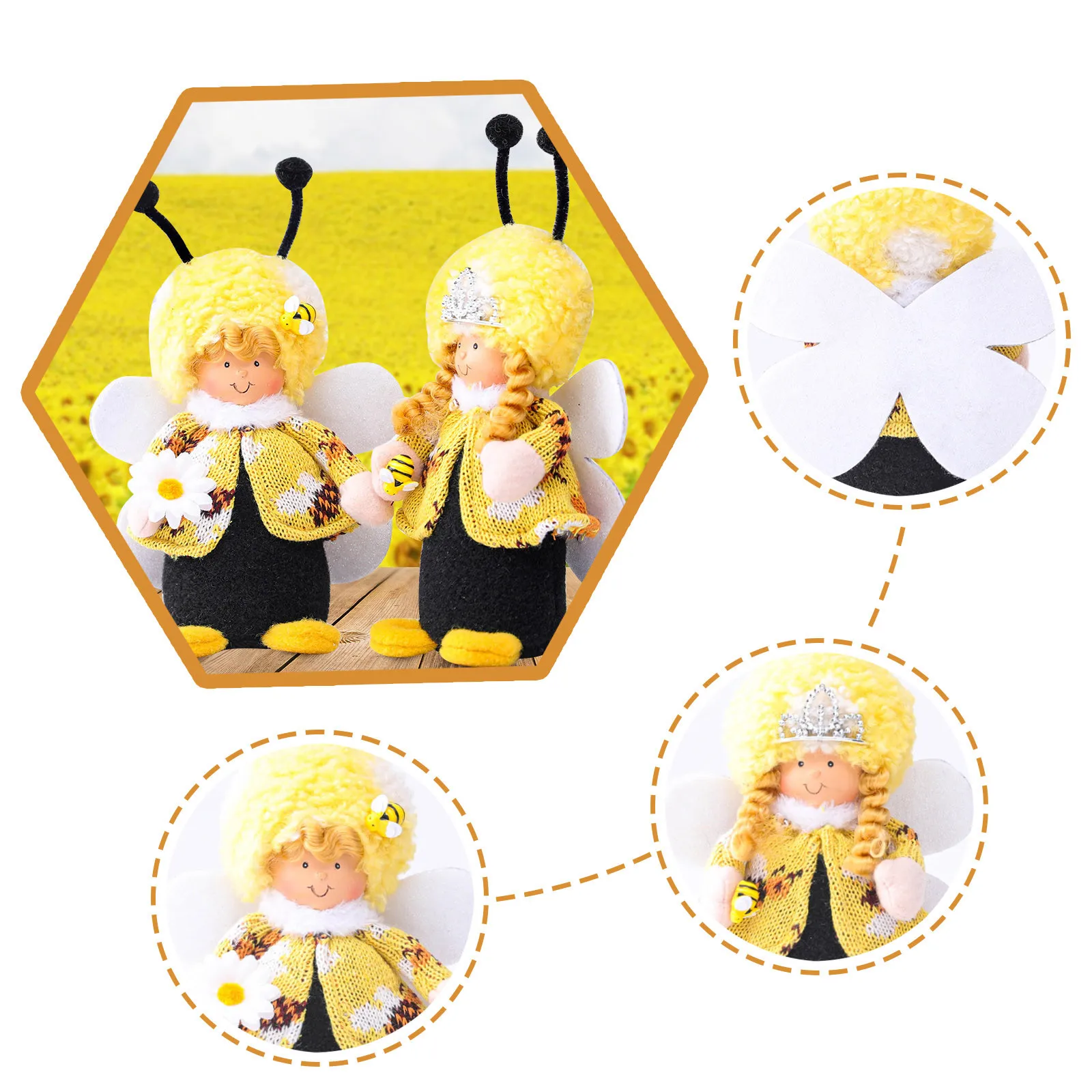 

Kawaii Stuffed Toys Knitted Long-Leg Wool Bee Shape Doll Ornaments Bee Festival Decoration Kawaii Room Decor Toys For Children