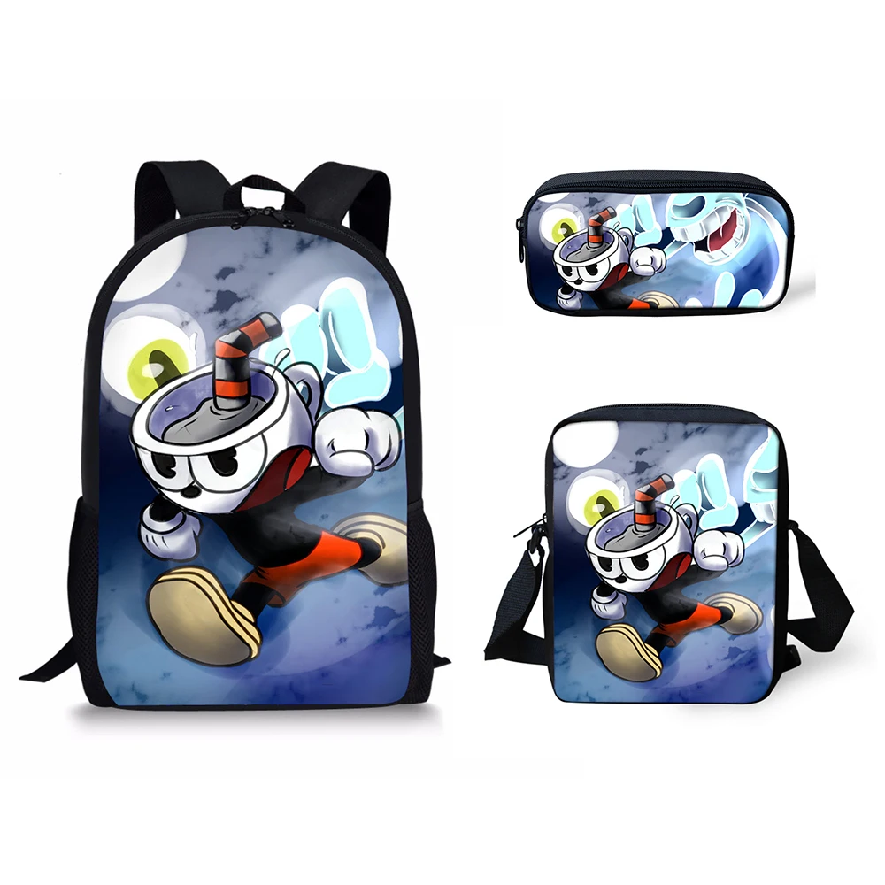 HaoYun Kid's Cuphead Game Mugman Pattern Mochila Students Backpack Shoulder Bag Travel School Bag for Teenagers Casual Mochila