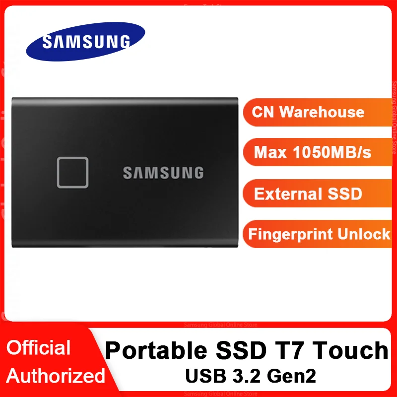 Samsung T7 Touch Portable SSD 500GB 1TB 2TB USB3.2 Fingerprint Recognition Unlock Type-C interface Solid State Drive NVMe |