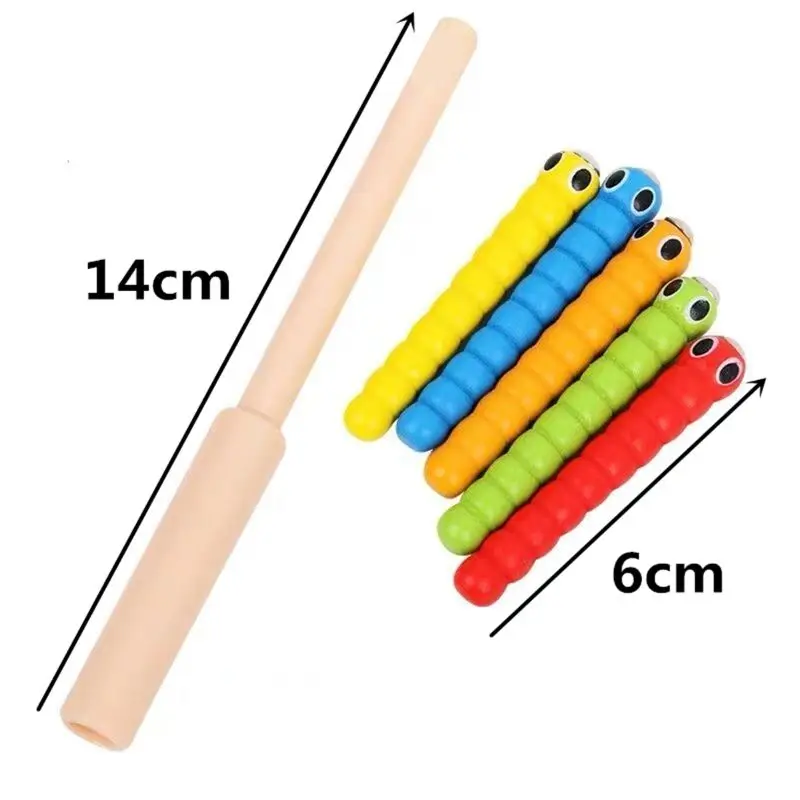 

1 Wand + 5 Worms For Catch Worm Game Strawberry Grasping Baby Wooden Toys