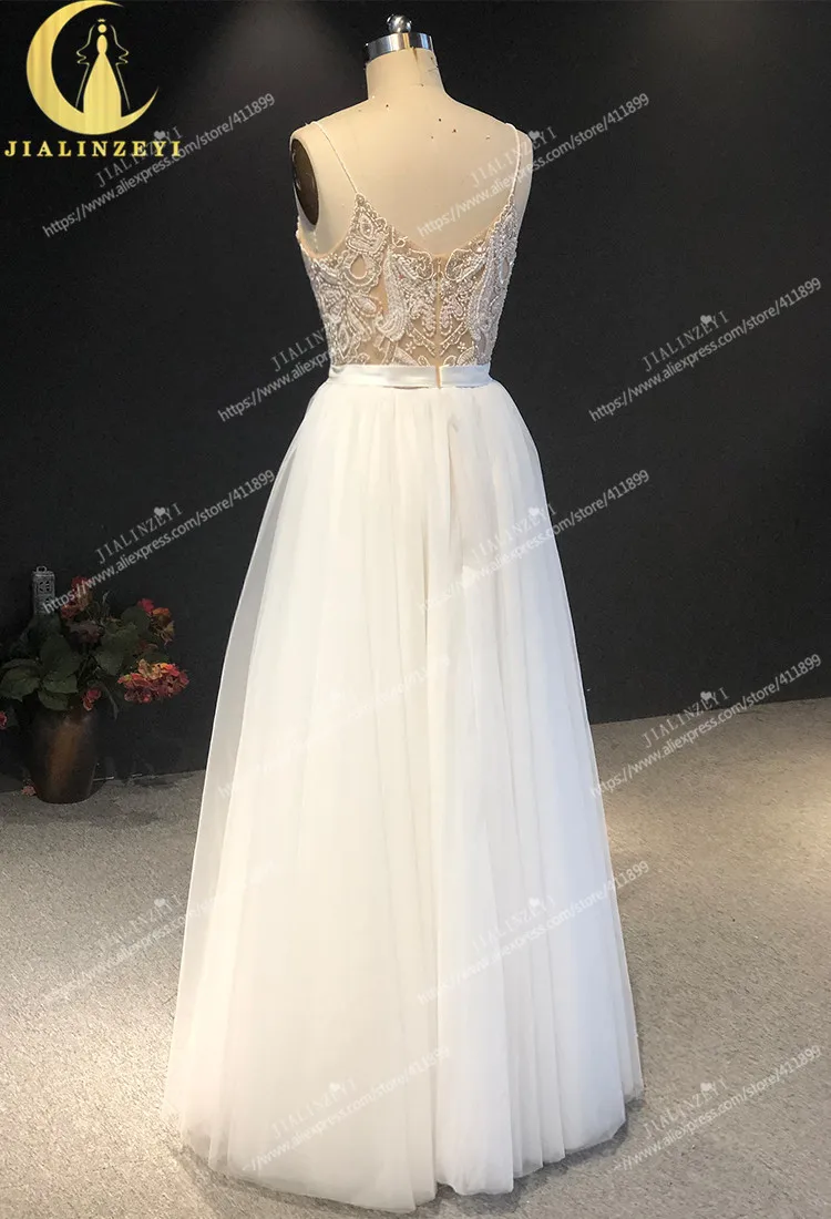 Rhine real Pictures spaghetti straps sexy beads Pearks  vestidos de noiva robe mariage Wedding gown wedding dresses