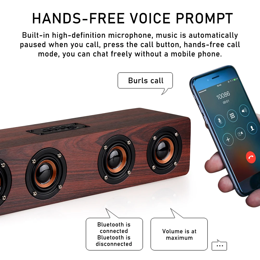 W8C 20 Вт деревянная Беспроводная Bluetooth 5 0 AUX Колонка поддержка TF FM радио с часами