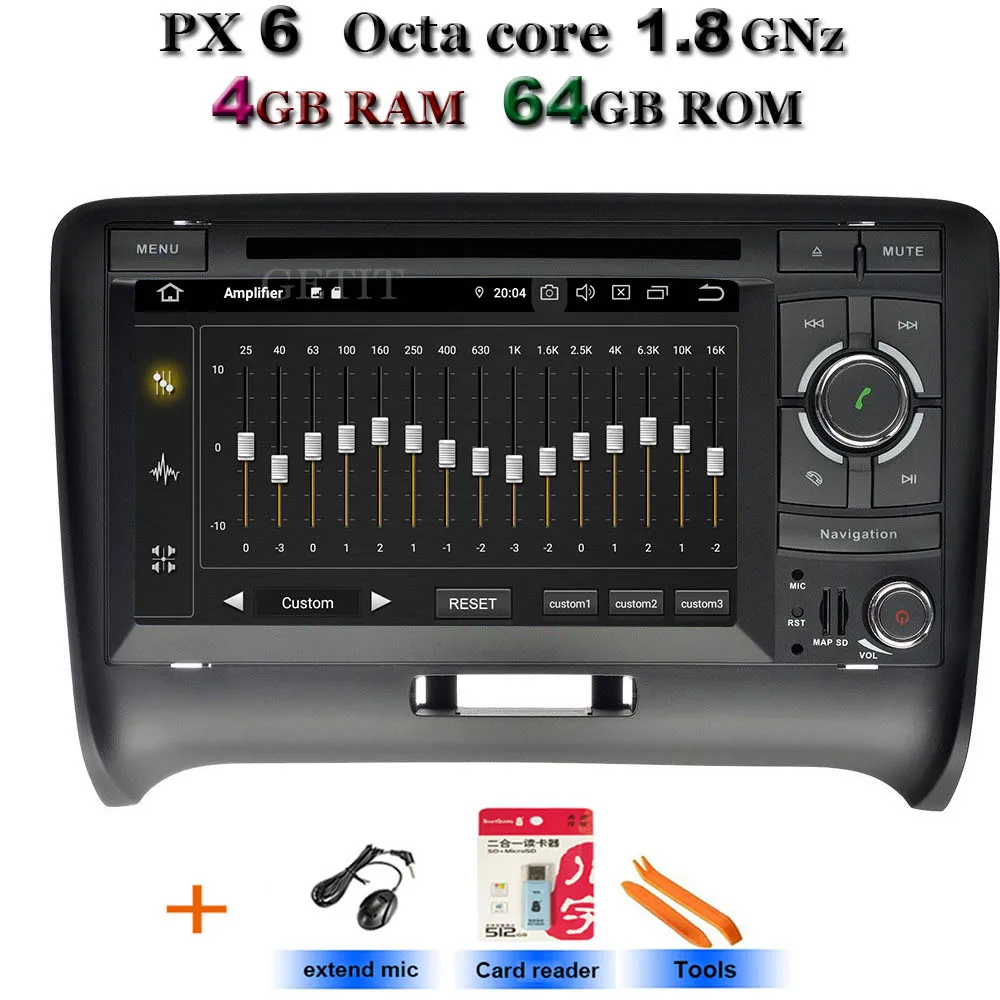 Android 9,0 2 DIN автомобильный DVD gps для Audi TT MK2 8J 2006 2007 2008 2009 2010 2011 2012 мультимедийный плеер радио - Цвет: PX6 Standard