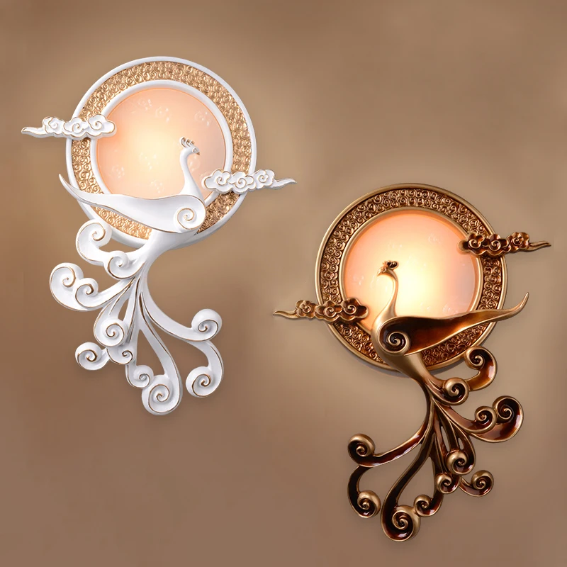 

Lucky Cloud Peacock Wall Light Bird Lamp Wall Sconce Chinese Style Lighting Fixture Home Deco Living Room Bedroom Lamp Luminaire