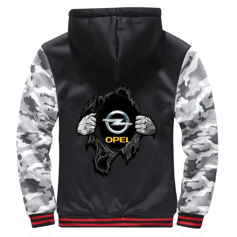 

OPEL Logo Winter Men's Print Jacket Thicken Sport Hoodies Zipper Sweatshirt Male Tracksuit College Long sleeve High street Coats