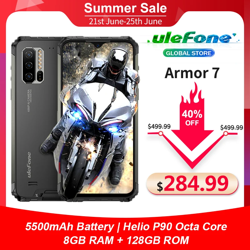 Смартфон Ulefone Armor 7 защищенный Android 10 0 NFC Helio P90 IP68 8 ядер 6 3 дюйма + 128 ГБ 48 МП 4G 5500