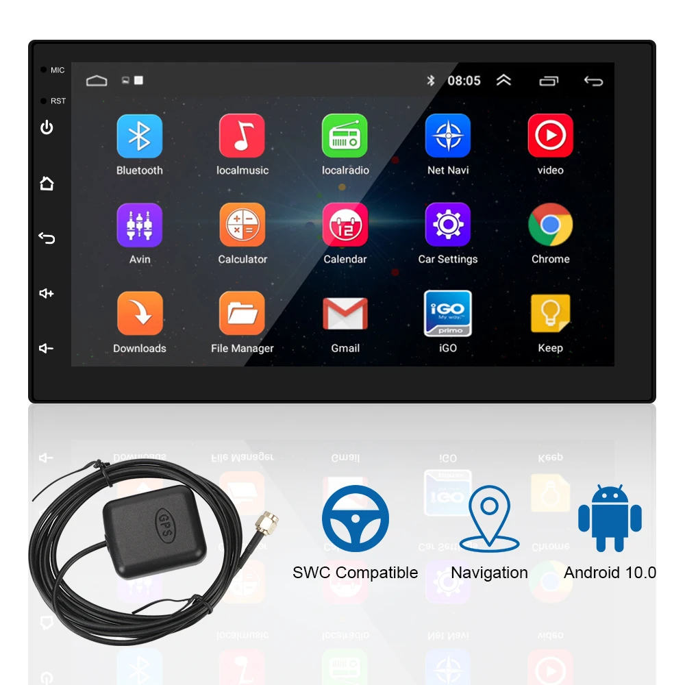 

Мультимедийный видеоплеер, Автомобильная Мультимедийная система на Android 10,0, с 7-дюймовым сенсорным HD экраном, Bluetooth, Wi-Fi, GPS, типоразмер 2 Din