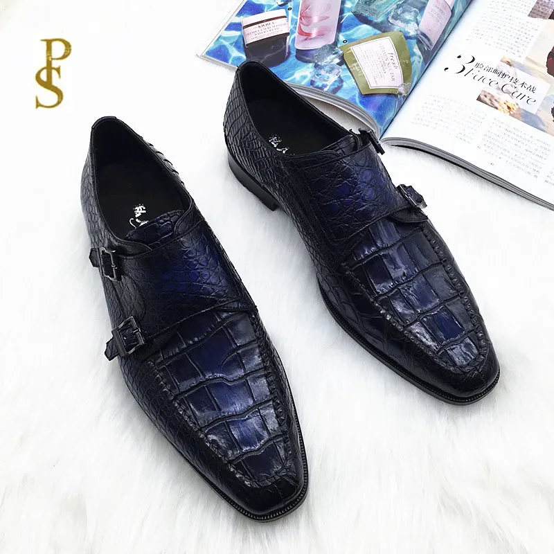 Туфли мужские из кожи аллигатора итальянская кожаная подошва чистая ручная