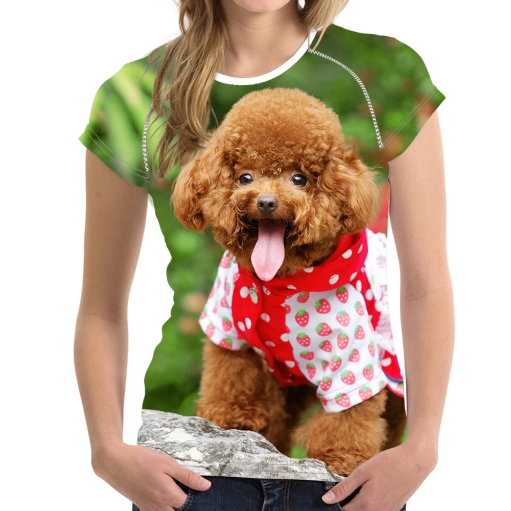 Женская футболка с пуделем модная индивидуальная дышащая Милая собачья круглым