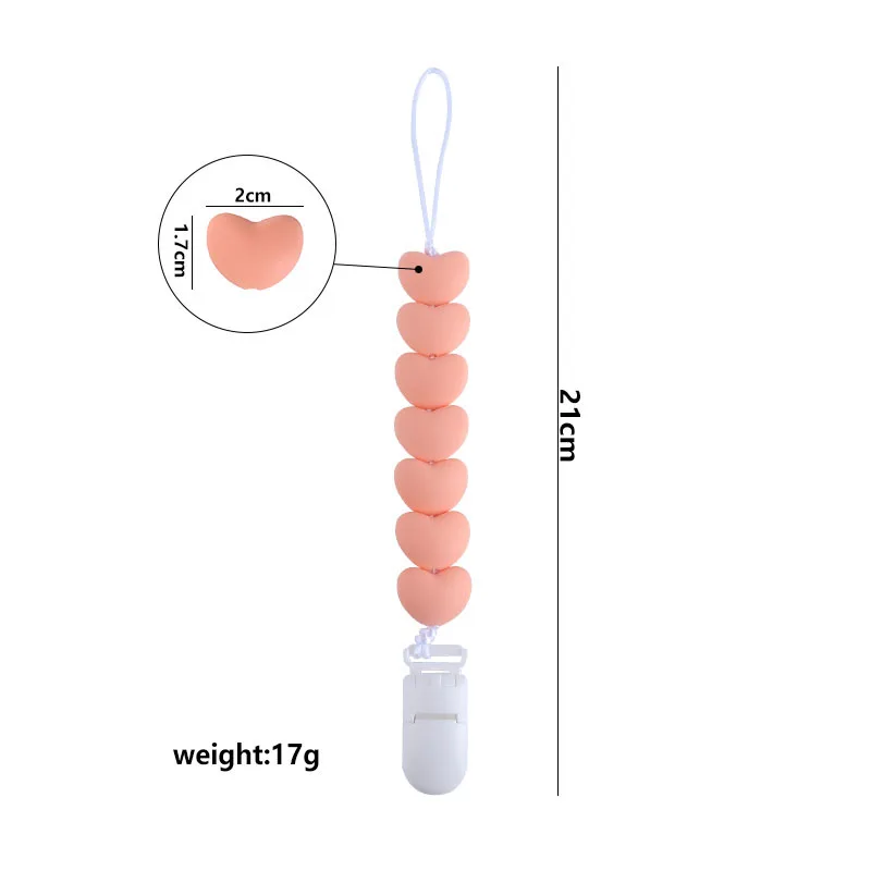 

1pc Handmade Silicone Pacifier Chains Safe Teething Heart Shaped Beads Chain Eco-friendly Pacifier Clips Holder Chain