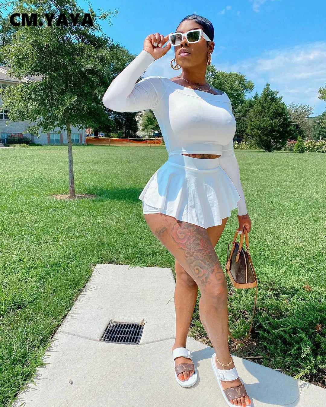 Женский комплект из двух предметов CM.YAYA однотонный облегающий укороченный Топ с