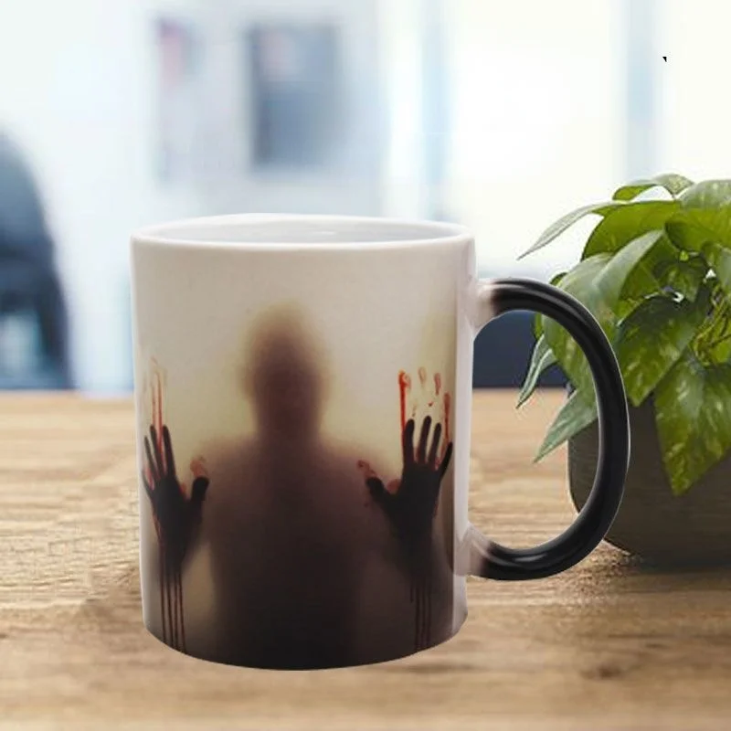 

Creativity Bone China Zombie Color Changing Coffee Mug Heat Sensitive Tea Cup Printing with Walking Dead Bloody Hands Spoof Cup