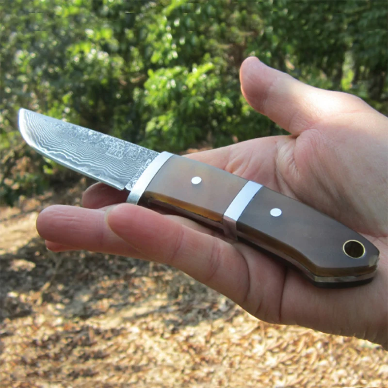 Высокопрочный охотничий нож из дамасской стали ручной работы Походный для