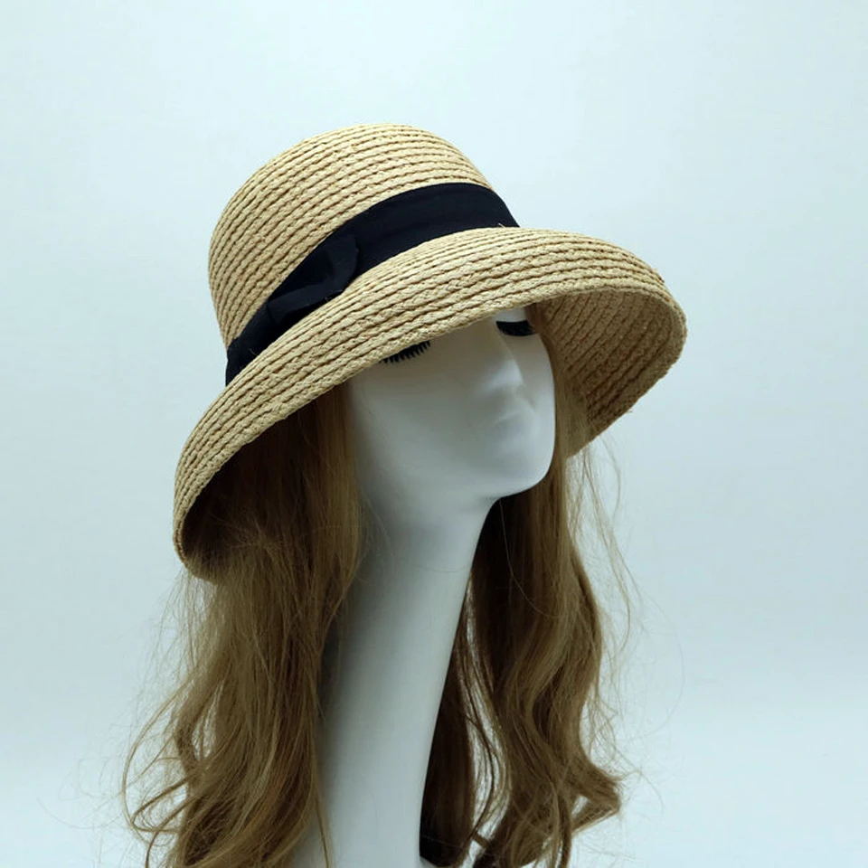 Панама из рафии женская Элегантная Модная плетеная шляпа с бантом ручной работы