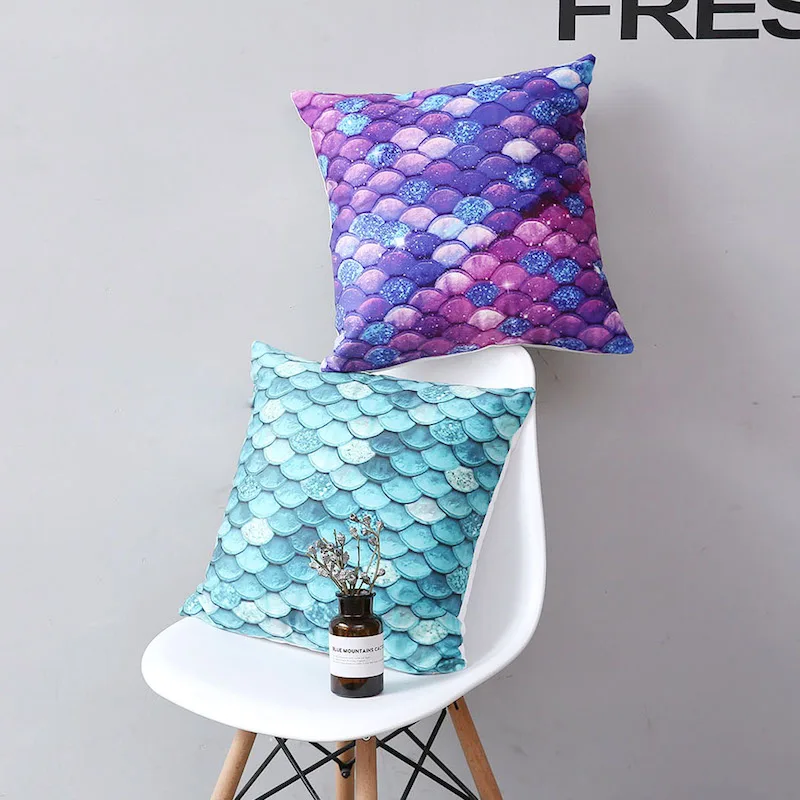 Наволочка для подушки декоративная наволочка чехлы Русалка рыба блестящие чешуи