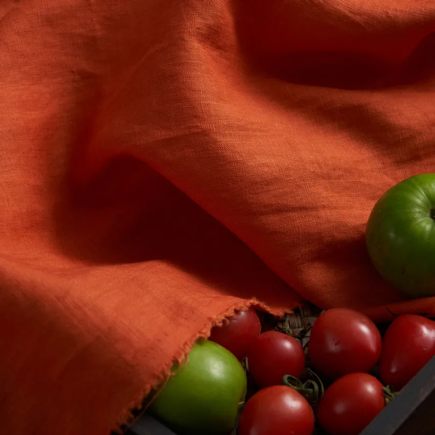 

High quality pure flax fabric Wash orange with frosted stone tissu Hand made DIY Dress Gown Dress Shirt material