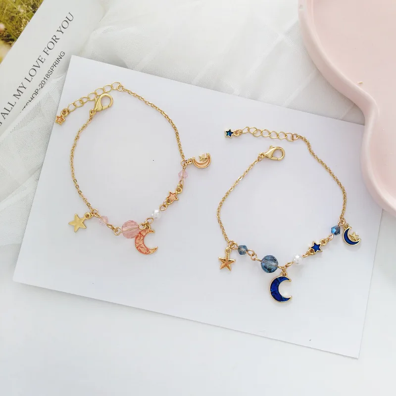 Красивые девушки маленькая звезда розовая Луна подвеска простые браслеты с