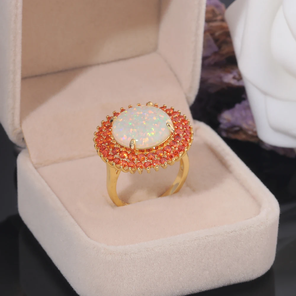 Женское кольцо для помолвки CiNily из белого огненного опала с оранжевым цирконием