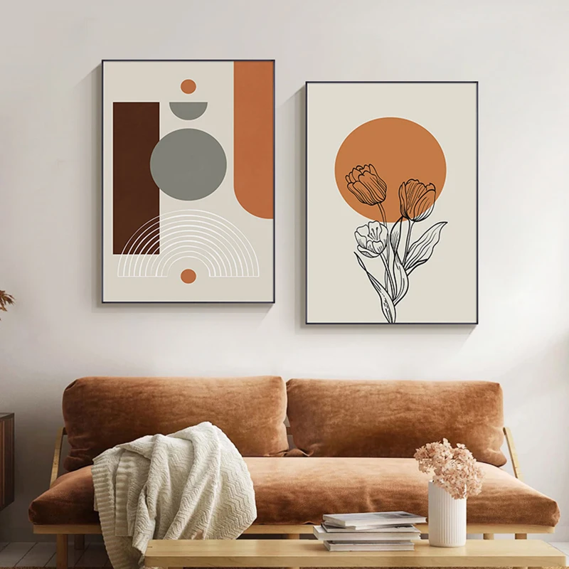 

Nordic Color Blocks Canvas Painting Minimalist Abstract Poster Print Flower Lines Wall Art Picture Modern Home Living Room Decor