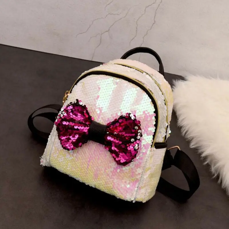 Женский мини-рюкзак с блестками вечерние рюкзаки бантом для девочек блестящий