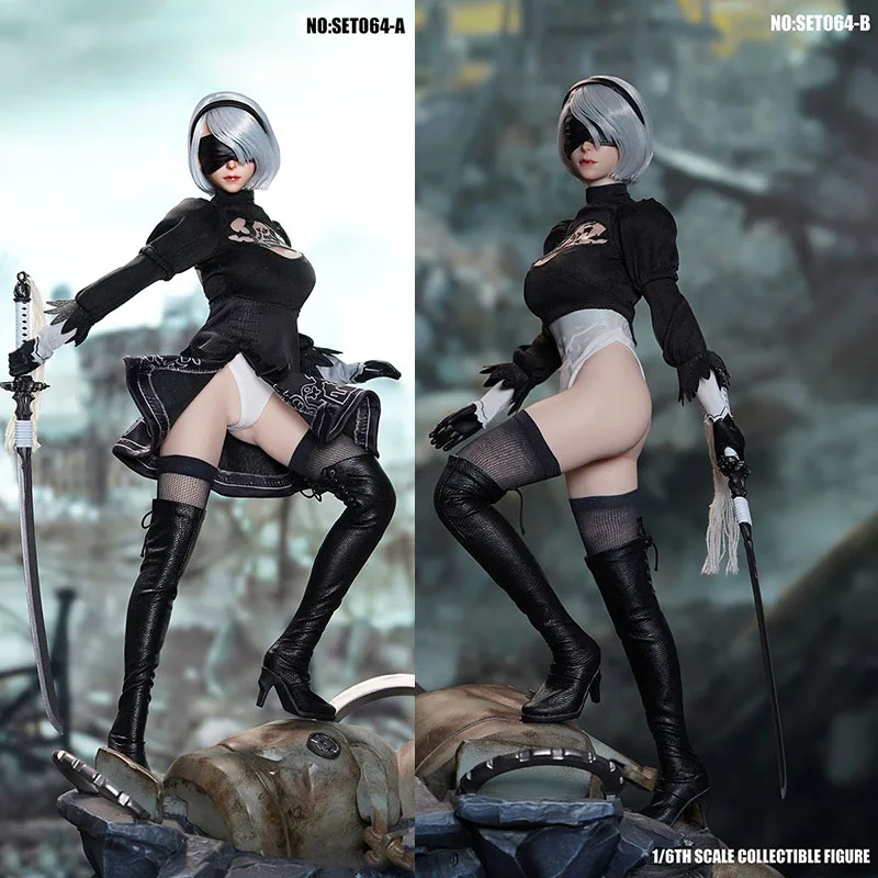 

Presale 2022Q1 SUPER DUCK SET064 1/6 NieR 2B Girl Head Sculpt with Sexy Clothes Set Model Fit 12'' Female Big Breast Pale S42A
