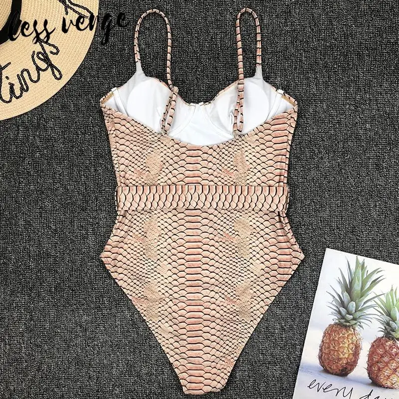 Сексуальный женский купальник со змеиным принтом и высокой талией облегающий